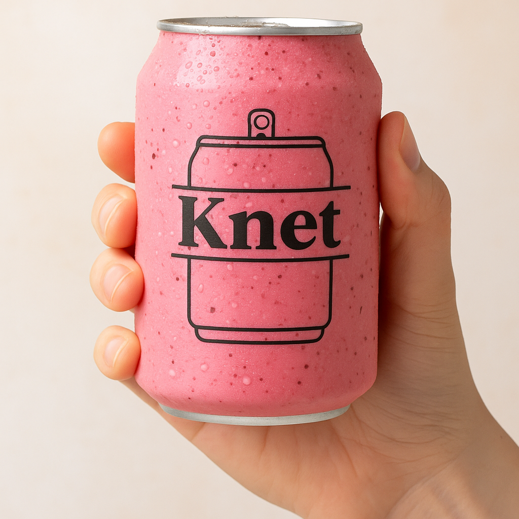 Animation Knet en live : canette scellée et servie en main lors d’un événement premium