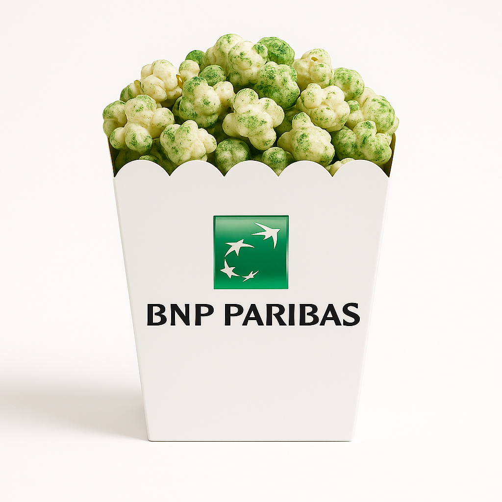 Popcorn Shaké BNP Paribas – gobelet personnalisé vert et blanc