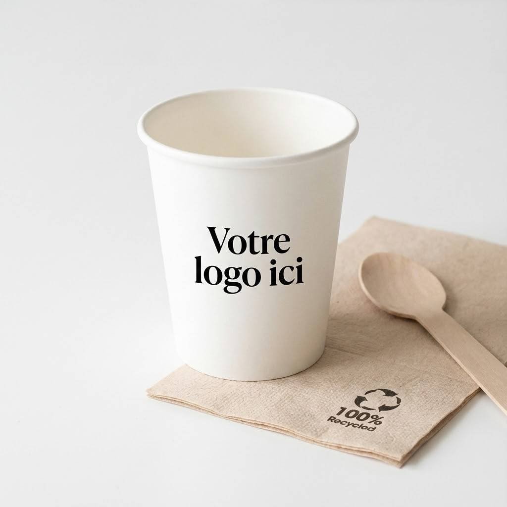 Pot Ice Roll personnalisé avec cuillère, serviette et topping gourmand pour invité